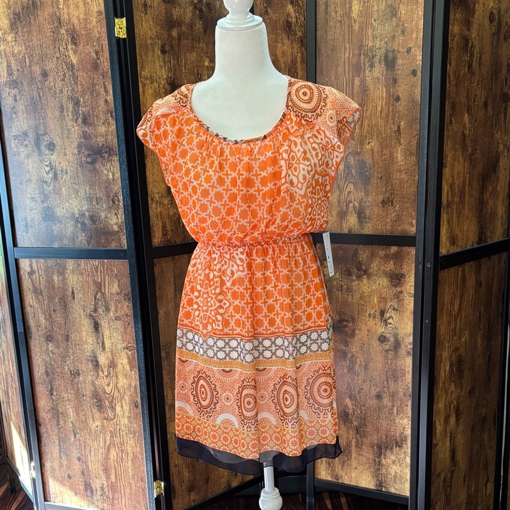 Enfocus Studio Vibrant Orange Geometric Dress